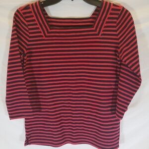 Talbot's Red And Navy Striped 3/4 length Sleeve Shirt Sz PS